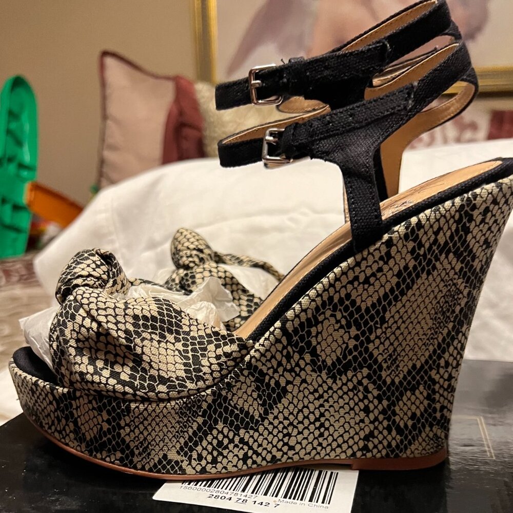 Colin Stuart Black & Tan Python Platform Shoes - image 2